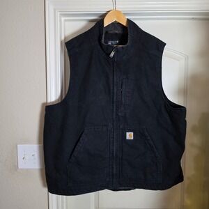 Carhartt Mens 2XL Loose Fit Sherpa Lined Mock Neck Vest Black Cotton Duck